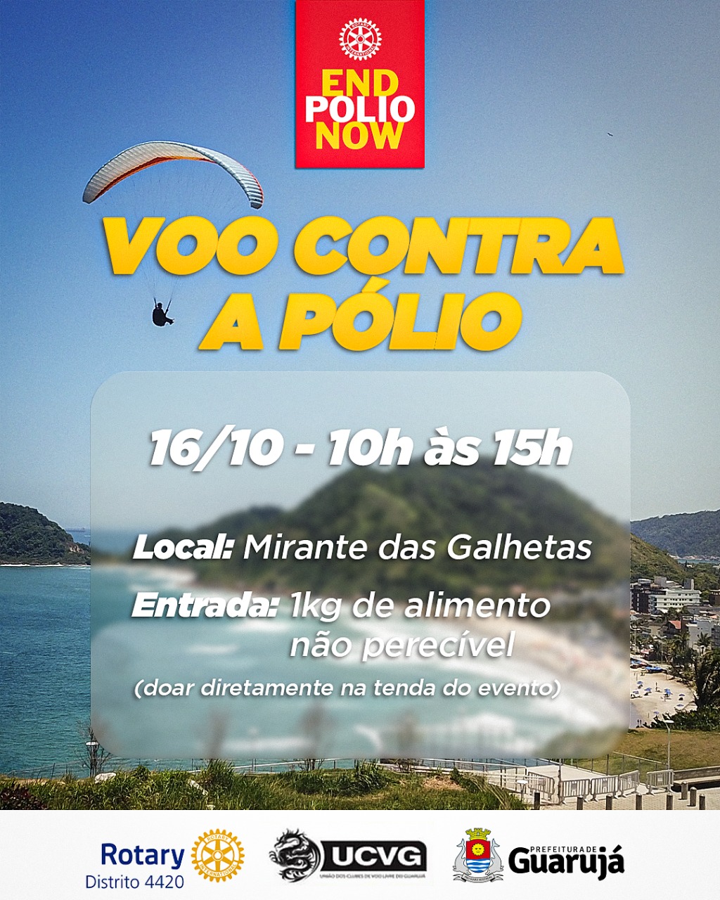 Guarujá promove ‘Voo contra a Pólio’ no Mirante das Galhetas, neste sábado (16)
