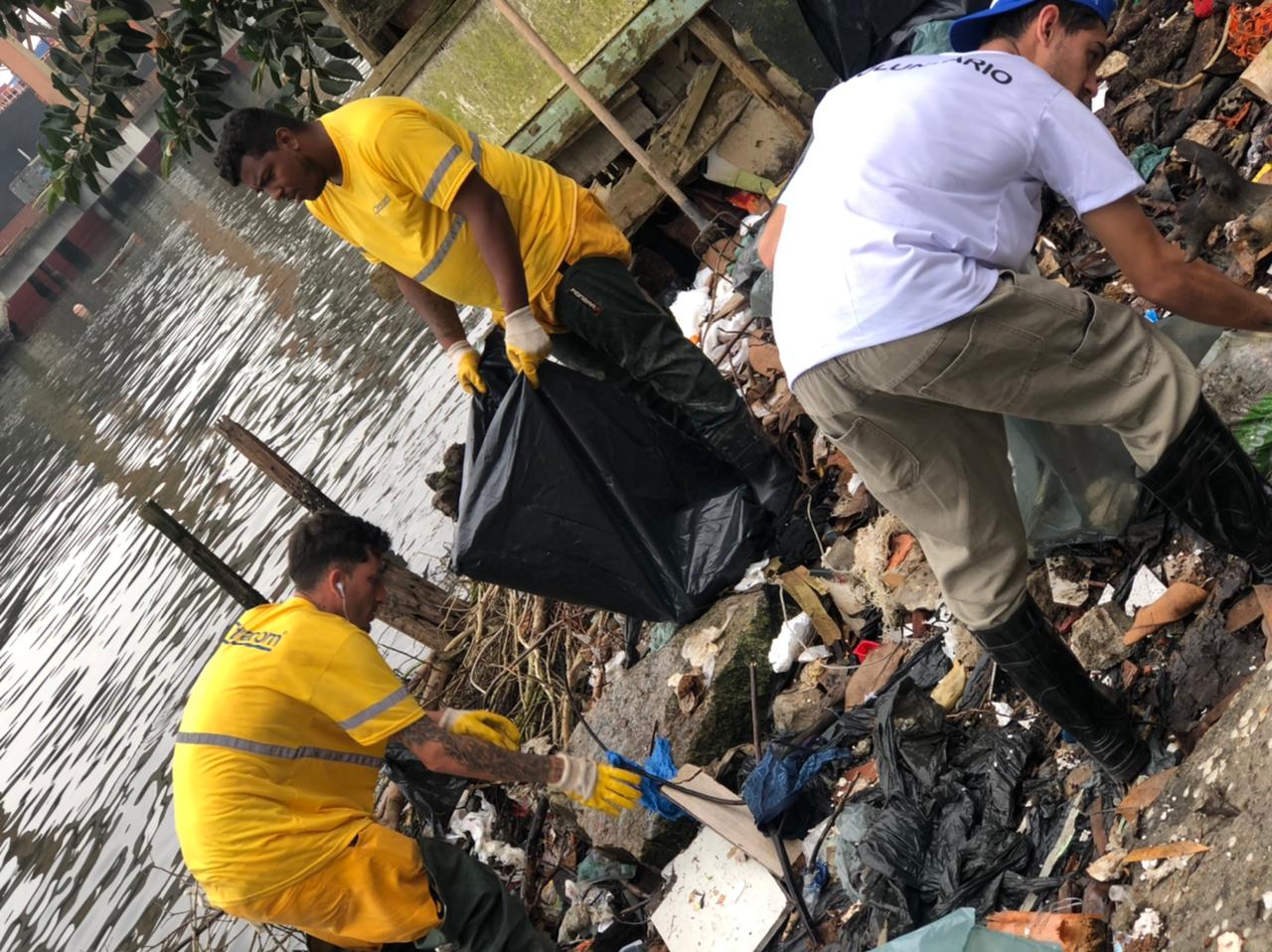 Mutirão retira cerca de cinco toneladas de resíduos de manguezais, em Guarujá